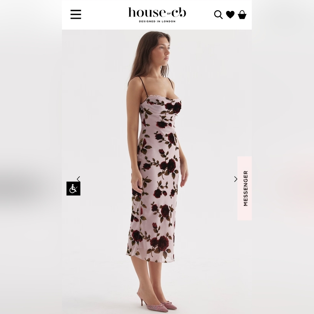 House of CB Rose Print Azura Midi Dress Size Small NWOT